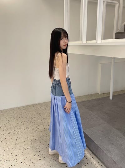 正韓 條紋拼接牛仔半身裙2