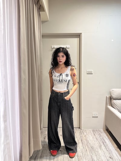 直條紋調節牛仔褲11