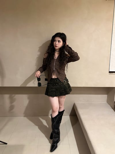 復古格紋挖肩襯衫9