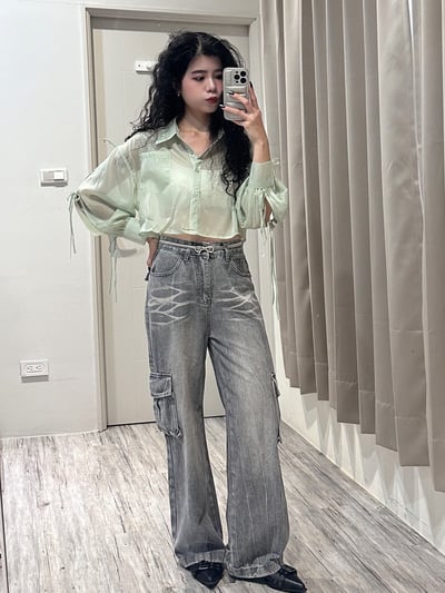 貓鬚紋理工裝牛仔褲1