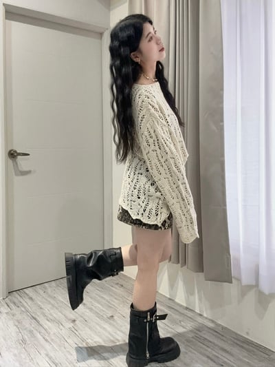 秋日落葉洞洞長版針織衫9