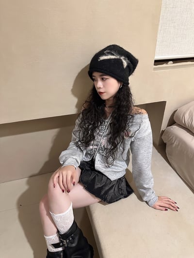 蝴蝶結堆堆針織冷帽1