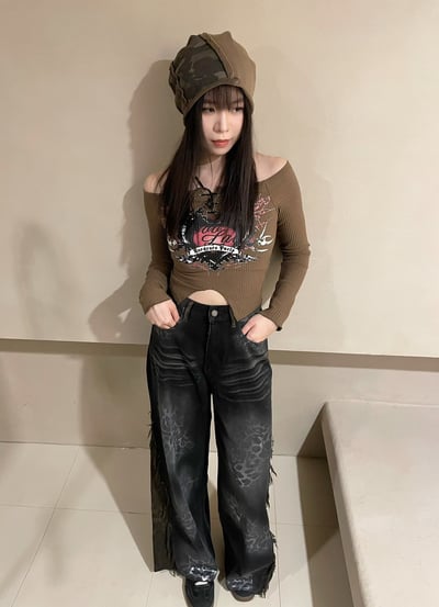 小眾豹紋拼接牛仔褲2