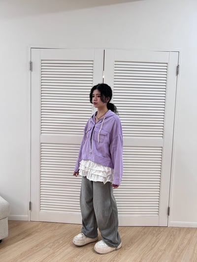 正韓 春天的淺紫連帽牛仔外套7