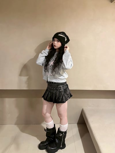 雙腰帶百褶牛仔裙7