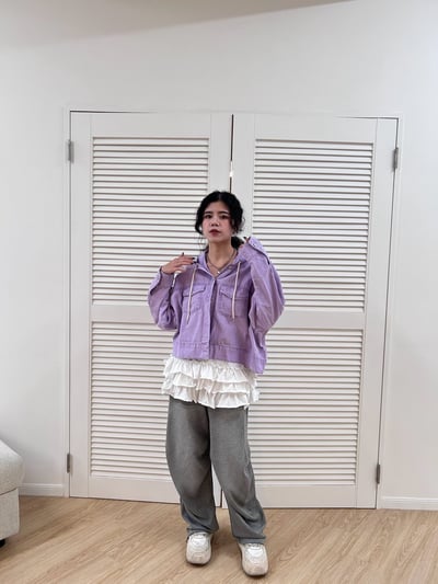 正韓 春天的淺紫連帽牛仔外套8