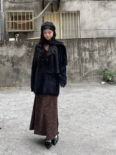 狂野豹紋麂皮A字裙2