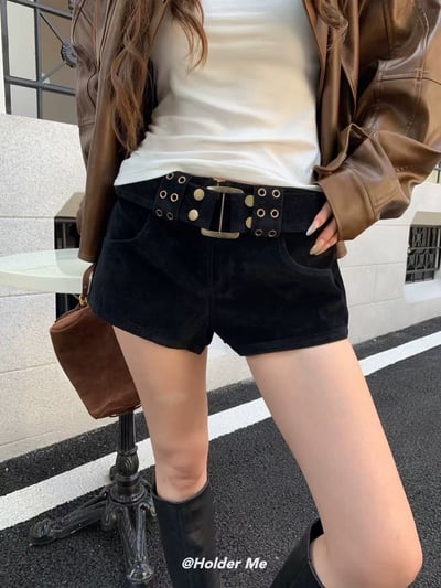 麂皮圓環腰釦短褲16
