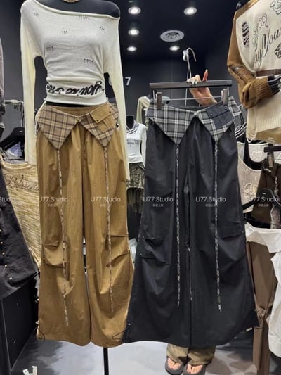 格紋拼接厚磅休閒褲7