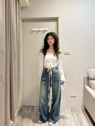 直條紋調節牛仔褲3