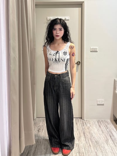 直條紋調節牛仔褲10