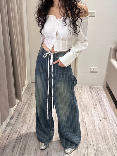 直條紋調節牛仔褲6