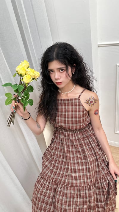 復古格紋吊帶洋10