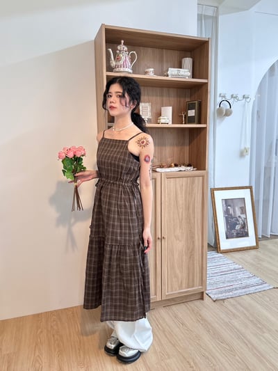 復古格紋吊帶洋2