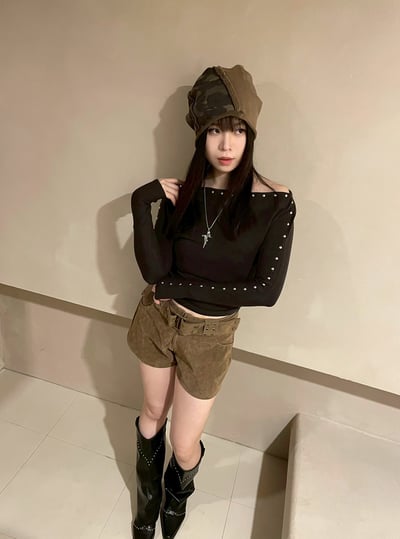 麂皮圓環腰釦短褲13