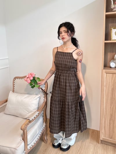 復古格紋吊帶洋13