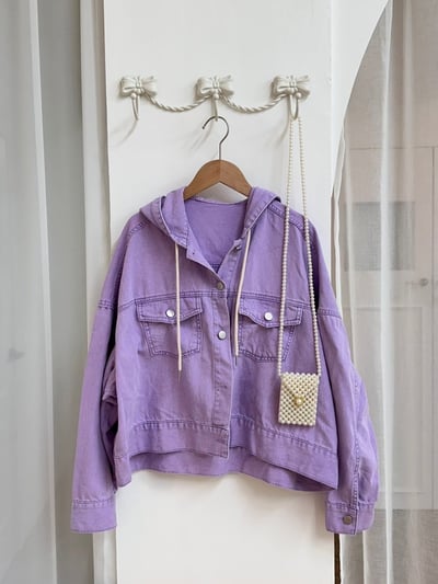正韓 春天的淺紫連帽牛仔外套1