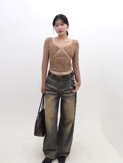 法式蕾絲網紗上衣2