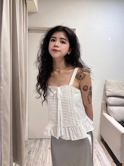 正韓 法式蕾絲綁帶小花邊背心3