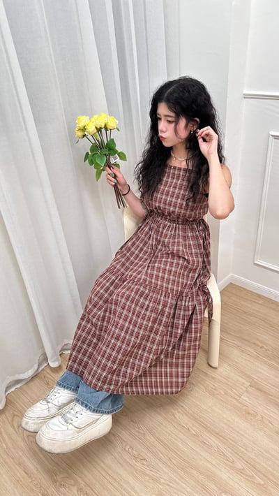 復古格紋吊帶洋12