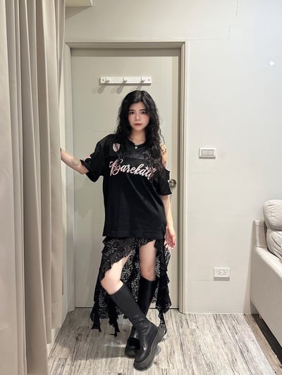 美式甜酷露肩緞面球衣7