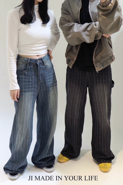 直條紋調節牛仔褲14