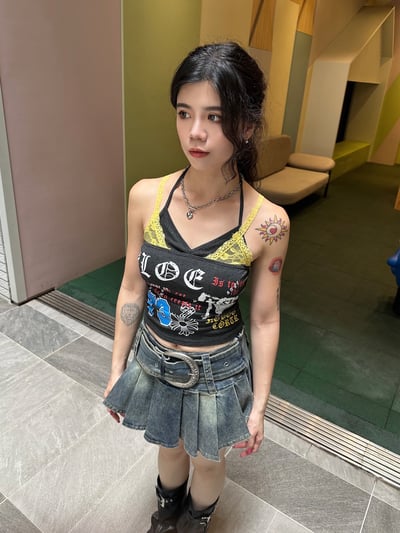 美式塗鴉假兩件式細肩背心1