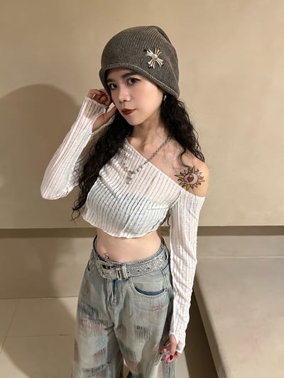 微透坑條斜肩辣衣1