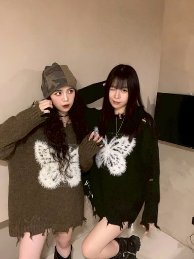 y2k蝴蝶破碎感寬鬆毛衣1