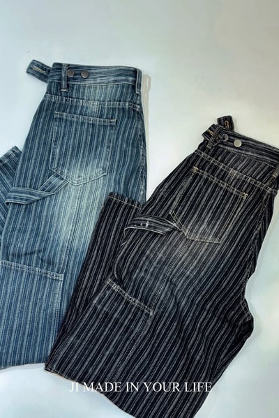 直條紋調節牛仔褲17