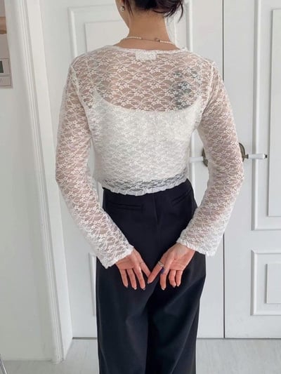 正韓 超親膚純慾小心機蕾絲罩衫2