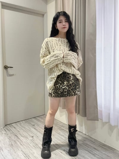 秋日落葉洞洞長版針織衫10