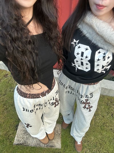 豹紋十字拼接棉褲2