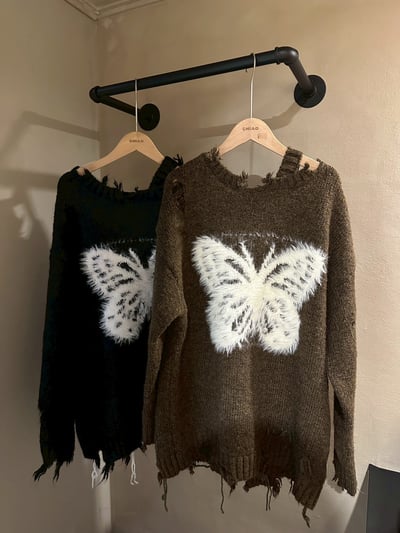 y2k蝴蝶破碎感寬鬆毛衣2