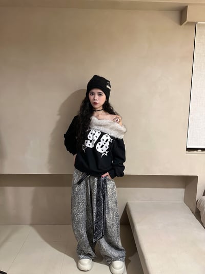 慵懶風毛絨絨一字領上衣8