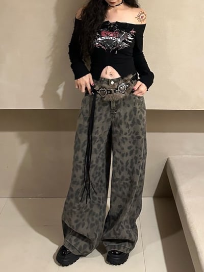 狂野豹紋牛仔褲（附愛心皮帶）1