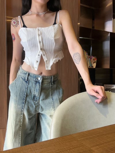 韓系兩件式滾邊蕾絲背心1