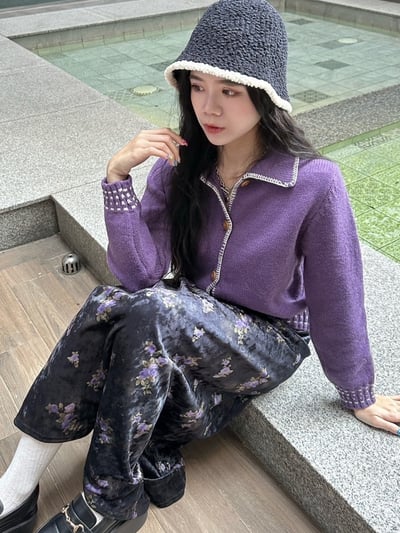 考克撞色針織開衫毛衣4