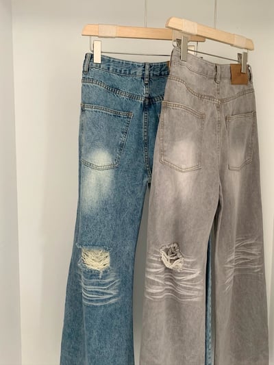 百搭必備刷破直筒牛仔褲15