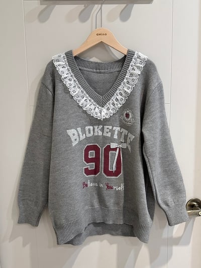 蕾絲滾邊oversized針織毛衣3