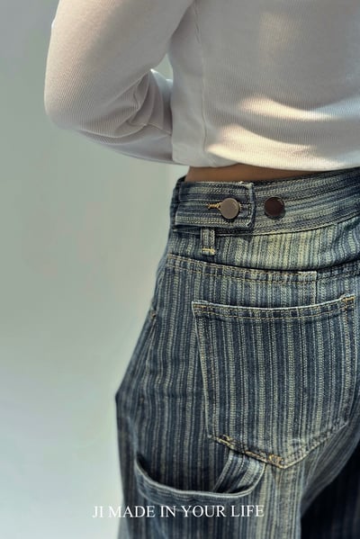 直條紋調節牛仔褲16