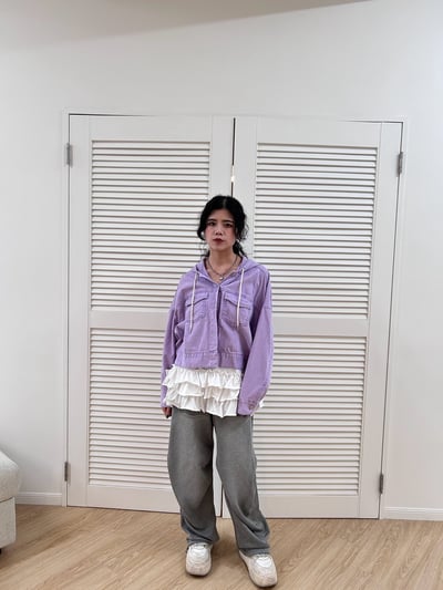 正韓 春天的淺紫連帽牛仔外套9