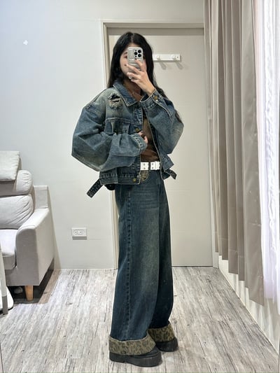 復古刷色刷破重磅牛仔外套7