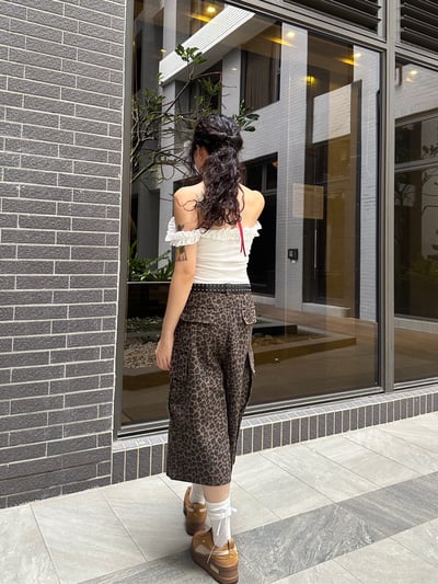 經典豹紋寬版七分褲(附皮帶)4