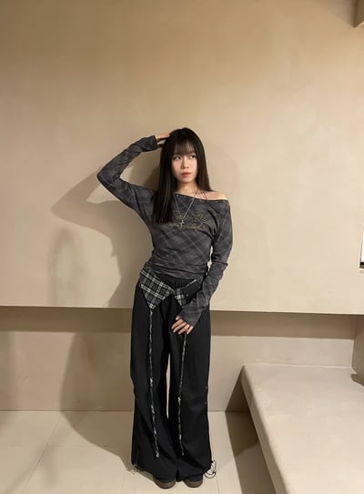 格紋拼接厚磅休閒褲10