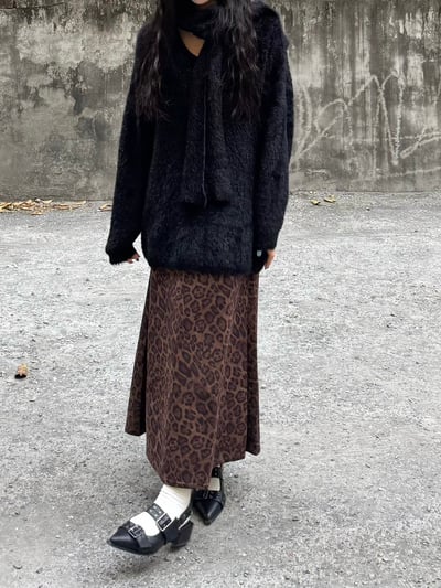 狂野豹紋麂皮A字裙1