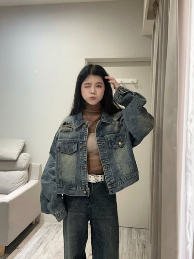 復古刷色刷破重磅牛仔外套4