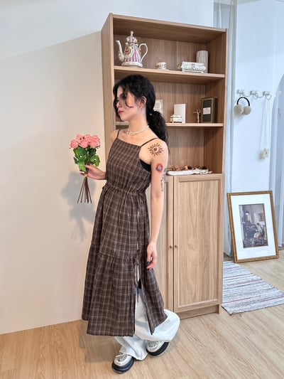 復古格紋吊帶洋3