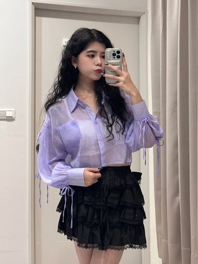 日牌蝴蝶結綁帶罩衫1