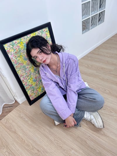 正韓 春天的淺紫連帽牛仔外套5